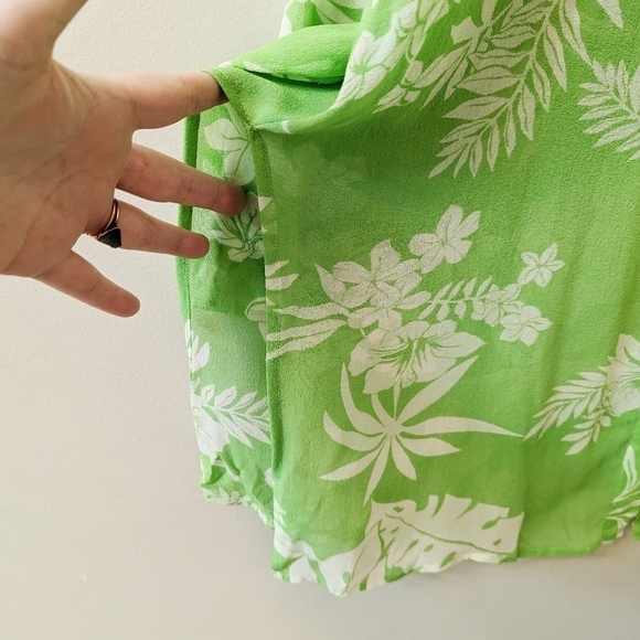 Vintage Tropical Floral Button-Up Sheer Silk Tunic Swim Cover - Picture 8 of 12